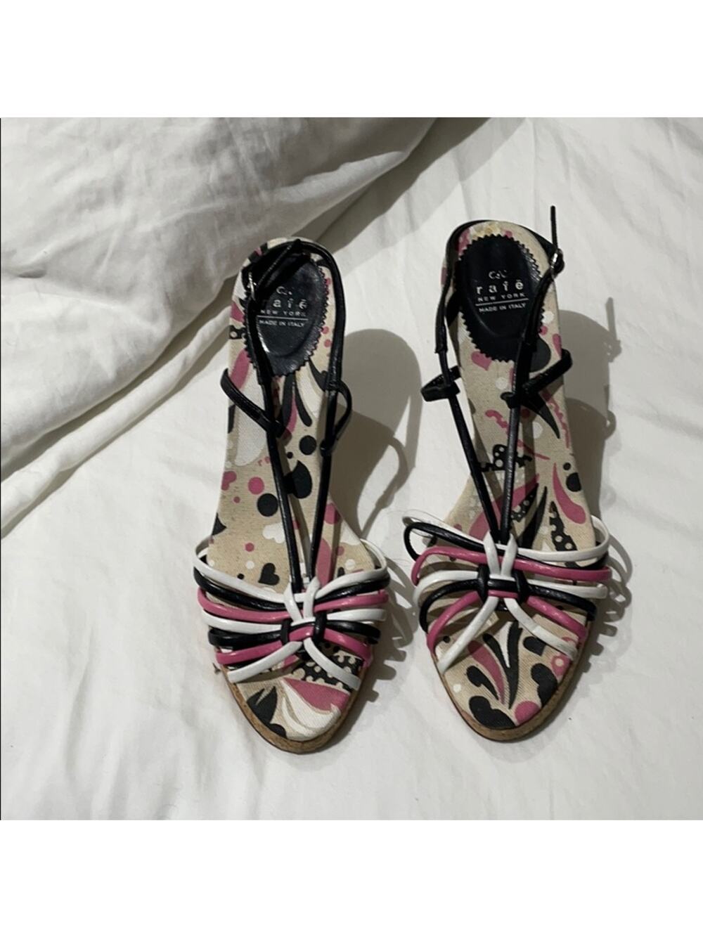 Rafe New York 8 corked heel pink white black guc